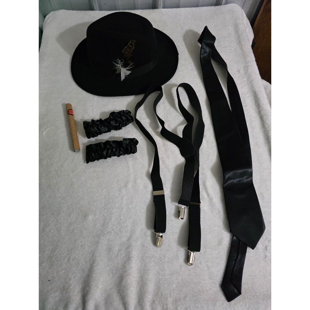 Men’s 1920s Gangster Costume Accessories Fedora Suspenders Tie Set